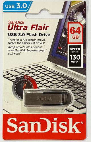 Pendrive SanDisk Ultra Flair 64GB 3.0 prateado e preto