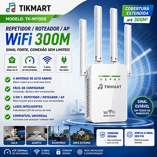 Repetidor e Roteador Wifi 4 Antenas Amplificador De Sinal 300Mbps 2.4G