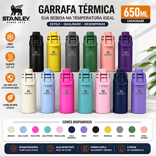 Garrafa Personalizada a Laser 650ml térmica inox Premium com base de silicone