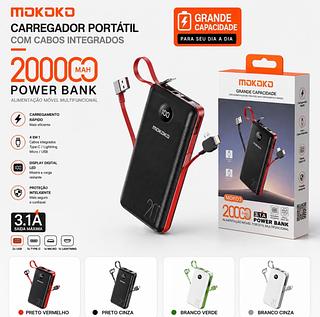 Powerbank 20000mah Com Display Carregador Turbo Portátil