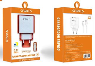 CARREGADOR RÁPIDO A’ GOLD COM 2 SAÍDAS USB 5.1A PARA iPhone