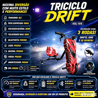 Triciclo elétrico infantil de 8,5 polegadas e 350W com luzes LED, Bluetooth, 3 velocidades e equipamentos de proteção (capacete, joelheiras e cotoveleiras)