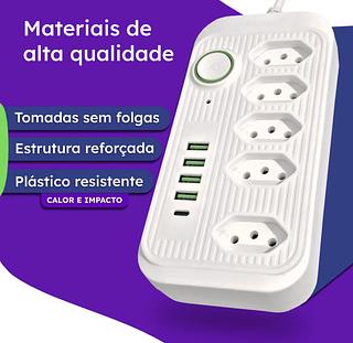 ￼Extensão Filtro De Linha Segurança 5 Tomadas 4 Usb E Usb C Envio Imediato
