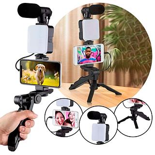 Tripé Estabilizador de Mão kit 5 em 1 gimbal Microfone Celular Gravação De Vídeo