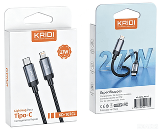 Cabo Usb-c Para iPhone Kaidi 27w Turbo Rápido Resistente