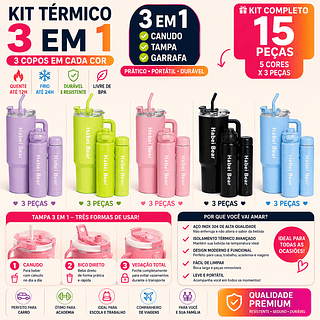 Kit 3 Garrafas Squeeze Motivacionais Garrafa Água Academia Com 1.2L e 800ml e 300ml