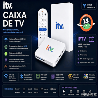 iTV Caxia De TV ANDRODIO 14.0 Wifi 6，2.4G+5G（Controle remoto de voz+Bluetooth）