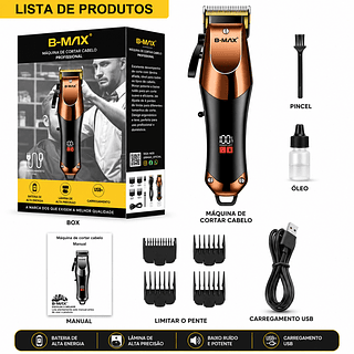 ￼Máquina De Cortar Cabelo Cortador Barbeador Aparador Profissional Acabamento Barba 8 Peças Elétrico