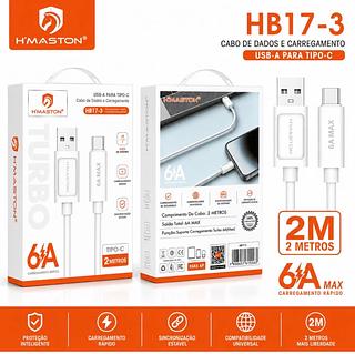 ￼Cabo Carregador Turbo 6A H'Maston HB17 2Metros USB Carregamento Rápido Reforçado para TYPEC