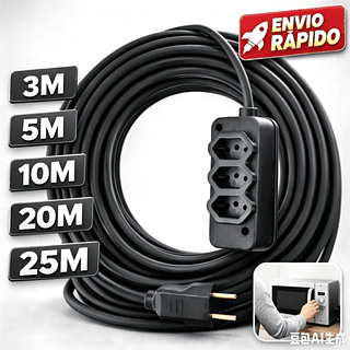 20M Extensão Elétrica CABO PP 2x2.5mm 20A/10A Resistente 20M(METROS)