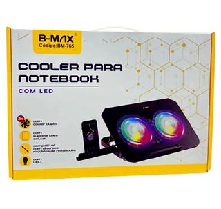 Suporte Cooler Para Notebook Com Suporte de Celular Base Led Refrigerada Ventilação Silenciosa B-max BM765