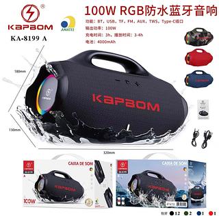 Caixa de som bluetooth portátil 100W com TWS e LED