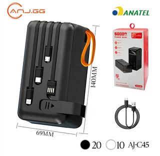 Power Bank 50000mAh com 6 Saídas 2 Cabos Display Digital e Super Carregamento Rápido 22.5W