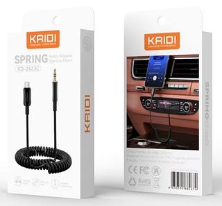 Cabo adaptador de Áudio Tipo C para P2 Fone Mola Espiral KAIDI KD-2523C