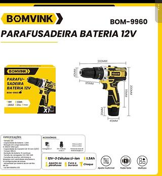 ￼Parafusadeira 12V com Avanço, Retrocesso e Luz LED Integrada