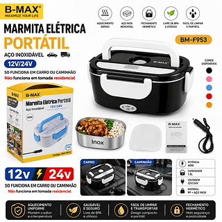 ￼Marmita Elétrica Veicular Carro Caminhao 12v/24v 40W B-MAX BM-F953