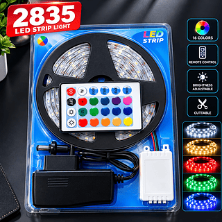 Fita Led 5m Rgb 3528w Prova D'agua + Controle + Fonte +catela montado