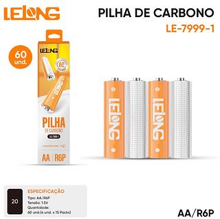 Kit Com 60 Unidades Pilha Carbono Aa Tubo Lelong