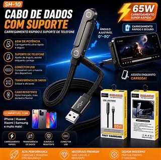 ￼65W De Carregamento Rápido USB A Para Tipo C Cabo 2 Em 1 Suporte Dobrável Telefone De Mesa