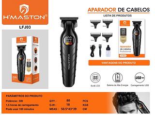 ￼Maquina Corte Cabelo Acabamento Profissional Cor Preto 110V/220V LFJ03 H'maston Original