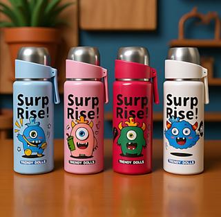 Garrafa Térmica Infantil 500ml Inox com Parede Dupla Copo Alça Bico Antivazamento Escolar—bm-p1826