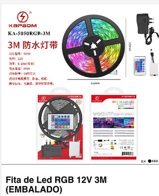 ￼Fita Led 5050 Rgb C/ Silicone Fonte E Controle De Cores 3M