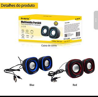 CAIXA DE SOM MULTIMIDIA HAYOM, PARA PC, USB, 3W2, PRETO E AZUL -