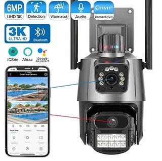 Camera Wifi Segurança 6mp 4k Lente Dupla Zoom Vigilância App Iscee—a52