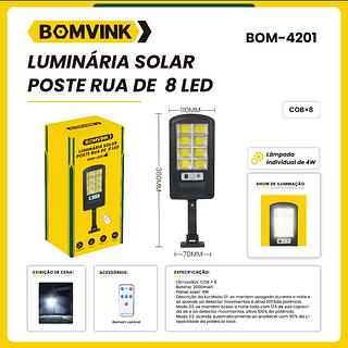LUMINARIA SOLAR POSTE RUA DE 8LEDS