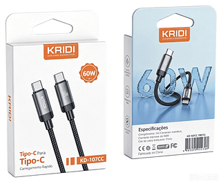 Cabo Usb-c Para Usb-c Kaidi 60w Turbo Rápido Resistente
