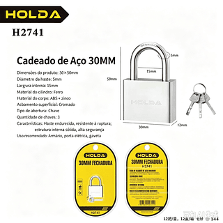 Cadeado 30mm Reforçado com 3 Chaves