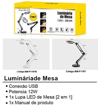 ￼Lupa Luminária Bancada Led Estética Articulável Depilação Bivolt 110/220v-2EM1