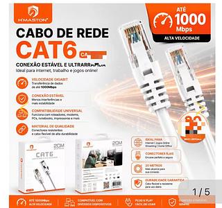 Cabo De Rede CAT6 20Metros Ethernet Lan Giga 10/1000mbps–HMASTON