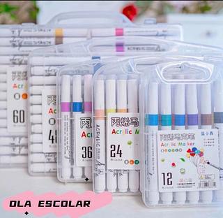 ￼kit 36 Unidades de Marcadores de Tinta Acrílica Cores Sortidas, Caixa de Secagem