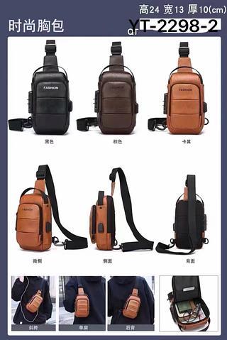￼Bolsa Masculina Transversal Pochete Anti-Furto Cadeado USB Impermeável Resistente