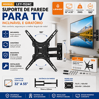 ￼SUPORTE DE TV UNIVERSAL 32''- 55'' POLEGADAS LEHMOX LEY-1524C