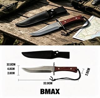 32CM Faca De Caça Grande Churrasco Modelo Luxo Fulltang Inox—BMAX