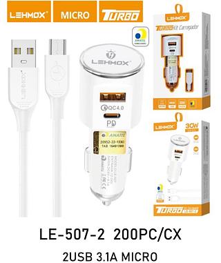 Carregador veicular rapido 3.1A usb+pd 30w para V8 gualidade bom LEHMOX