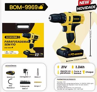 Parafusadeira Furadeira 21v Bivolt 2 Baterias Profissional