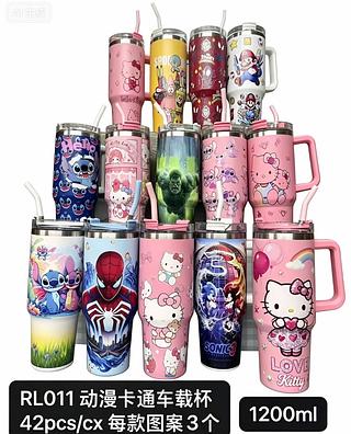 Copo térmico/garrafa com alça e canudo de ferro 1200ML personagens