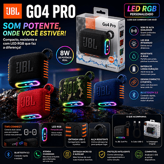 caixa som jbl Go4 pro com led bluetooth novodade