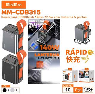 Powerbank Carregador Hypercharge 140W PD20v 5A Com 60000mha 140w Com Lanterna 5portas