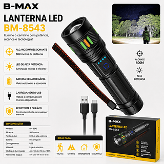 ￼Lanterna Super Led Holofote Ultra Potente Recarregavel 2000L—BMAX