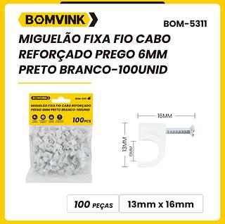 MIGUELÄO FIXA FIO CABO REFORÇADO PREGO 6MM PRETO BRANCO-100UNID