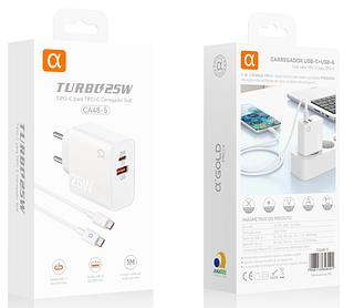 Carregador Completo TurboRápido 25w QC3.0 +USB+cabo typec e typec —AGOLD ORIGINAL