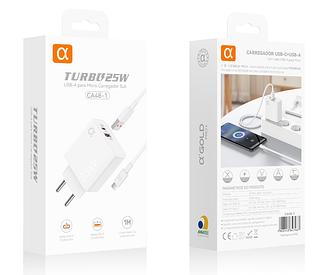 Carregador Completo TurboRápido 25w QC3.0 +USB+cabo v8–AGOLD ORIGINAL