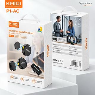 ￼Microfone de Lapela Sem Fio Magnético KAIDI P1-AC 2 em 1 Type-C + Lightning para iPhone