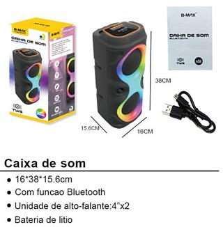 Alto Falante Speaker Sem Fio Festas Ar Livre Música RED RGB Auxiliar