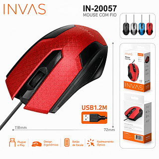 Mouse Notebook E Pc Com Fio DPi 1200- Invas