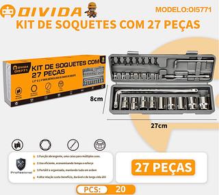 Kit Jogo De Ferramentas Soquetes 27 Peças Cromo Vanádio Completo Titanium